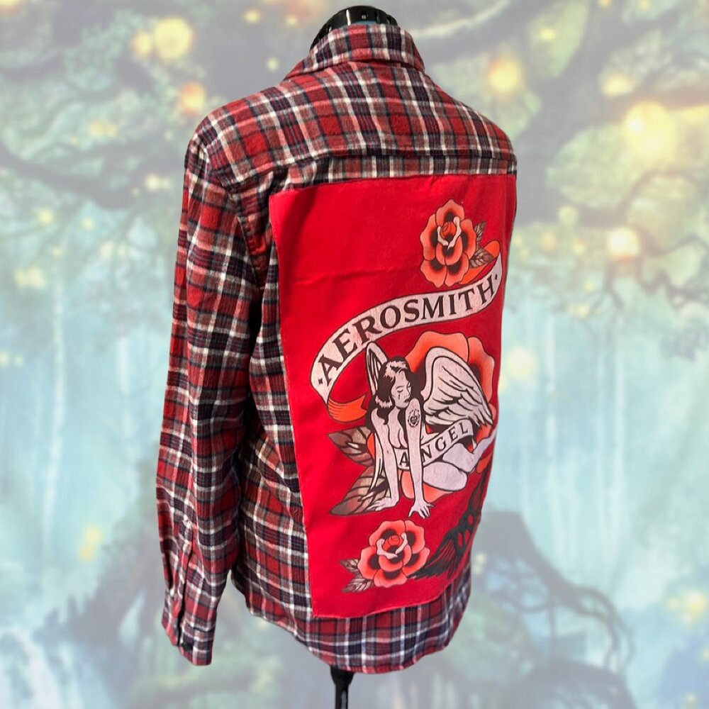 Upcycled Aerosmith “Angel” Flannel | One-of-a-Kind Band Patch | Size M - Picture 4 of 5